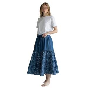 NWT EASEL Women’s Boho Blue Chambray Floral Print Tiered Maxi Skirt